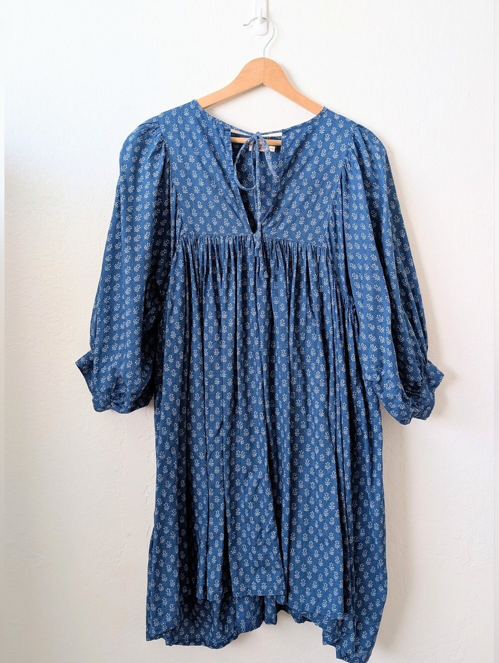 Faherty Cottagecore Blue Floral Boho Mini Dress Size XS